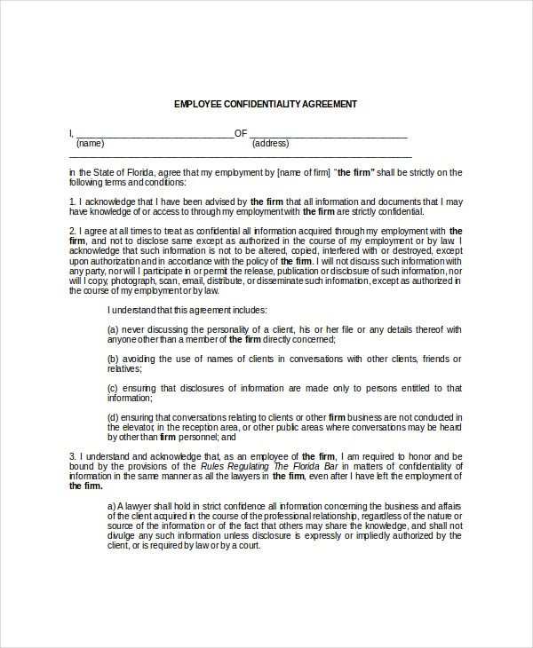 10 Employee Confidentiality Agreement Templates Samples DOC PDF 