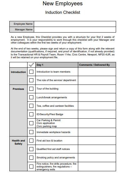 10 Induction Checklist Templates Google Docs Word Pages PDF