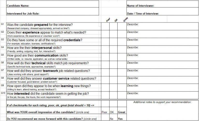 11 Free Interview Evaluation Forms Scorecard Templates Best 