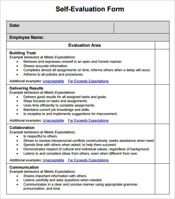 16 Sample Employee Self Evaluation Form PDF Word Pages Sample