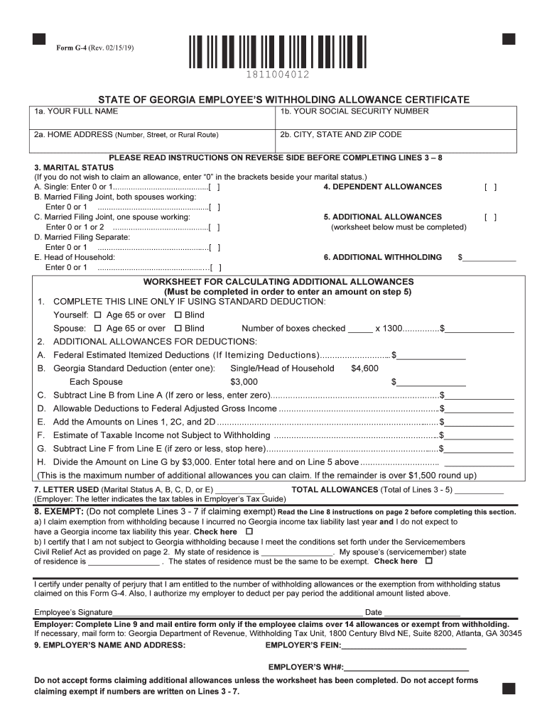 2019 2021 Form GA DoR G 4 Fill Online Printable Fillable Blank 