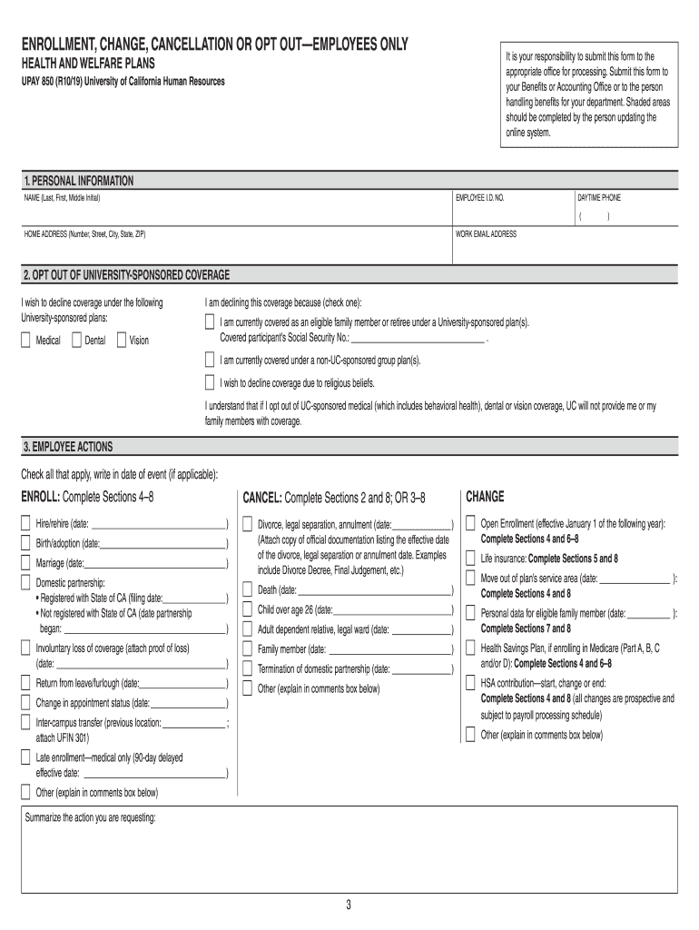 2019 2022 Form UCSF UPAY 850 Fill Online Printable Fillable Blank