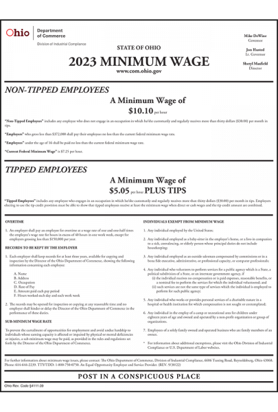 2019 Ohio Minimum Wage Notice Now Available Mandatory Poster For