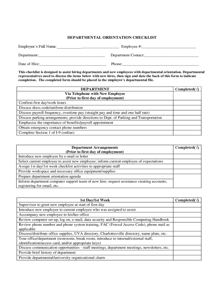 2022 New Employee Checklist Templates Fillable Printable PDF Forms 