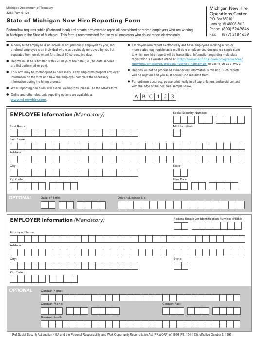 2023 Michigan New Hire Reporting Form NewHireForm