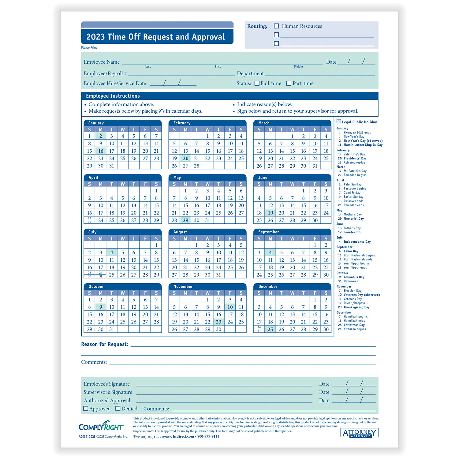 2023 Time Off Request Vacation Request Form HRdirect