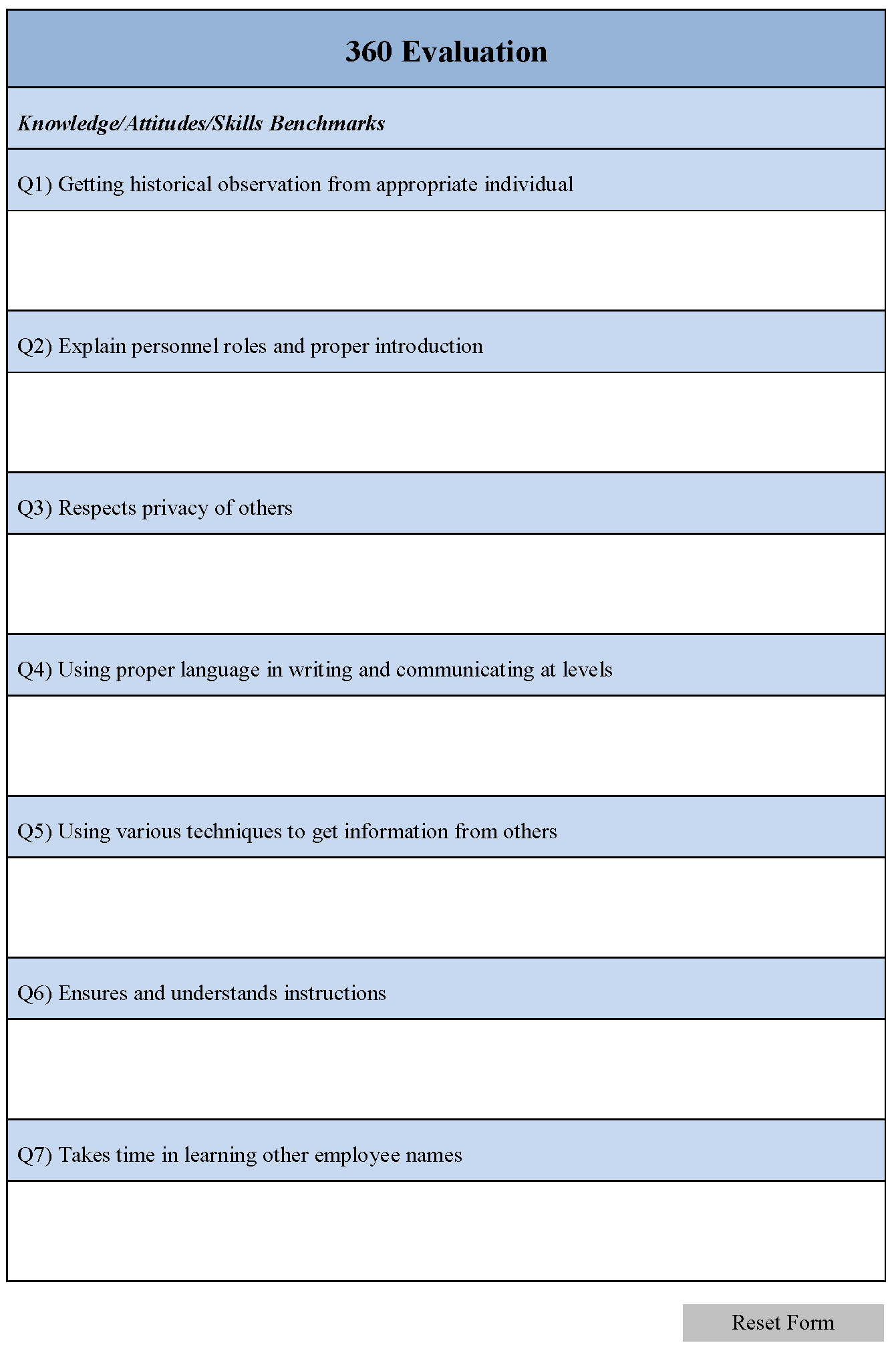 360 Evaluation Form Editable Forms