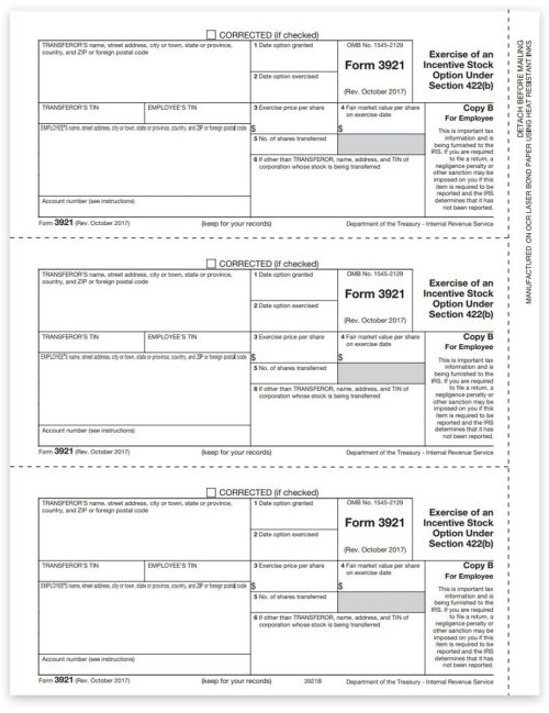 3921 Forms For Incentive Stock Option Employee Copy B DiscountTaxForms