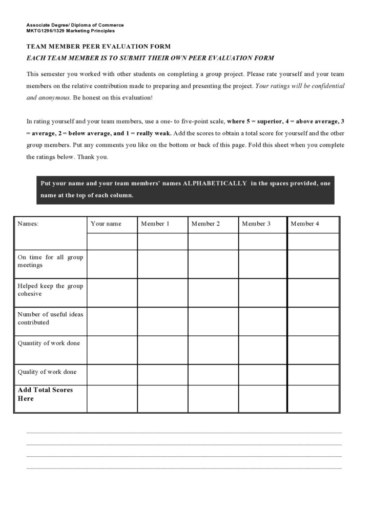 43 Great Peer Evaluation Forms Group Review TemplateLab