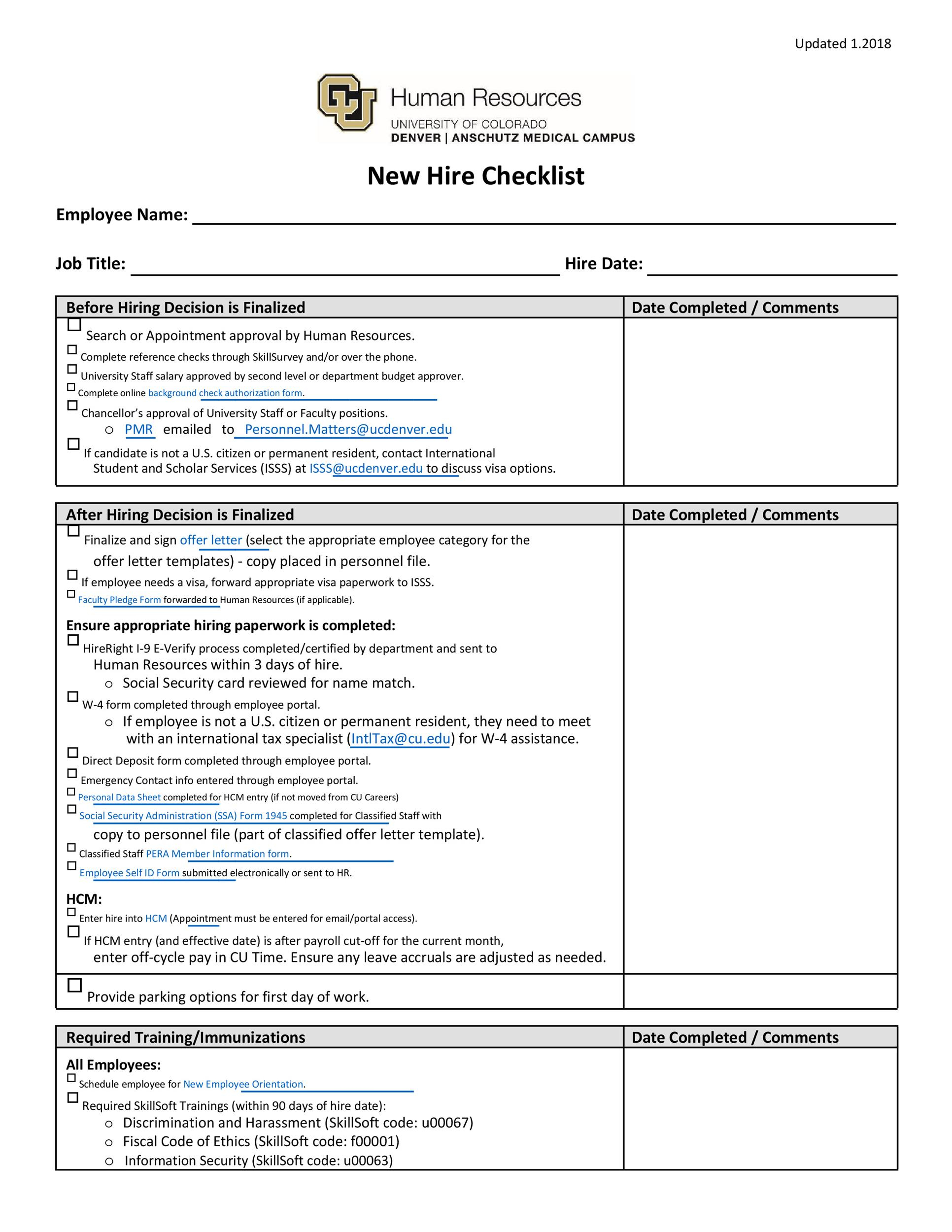 50 Useful New Hire Checklist Templates Forms TemplateLab