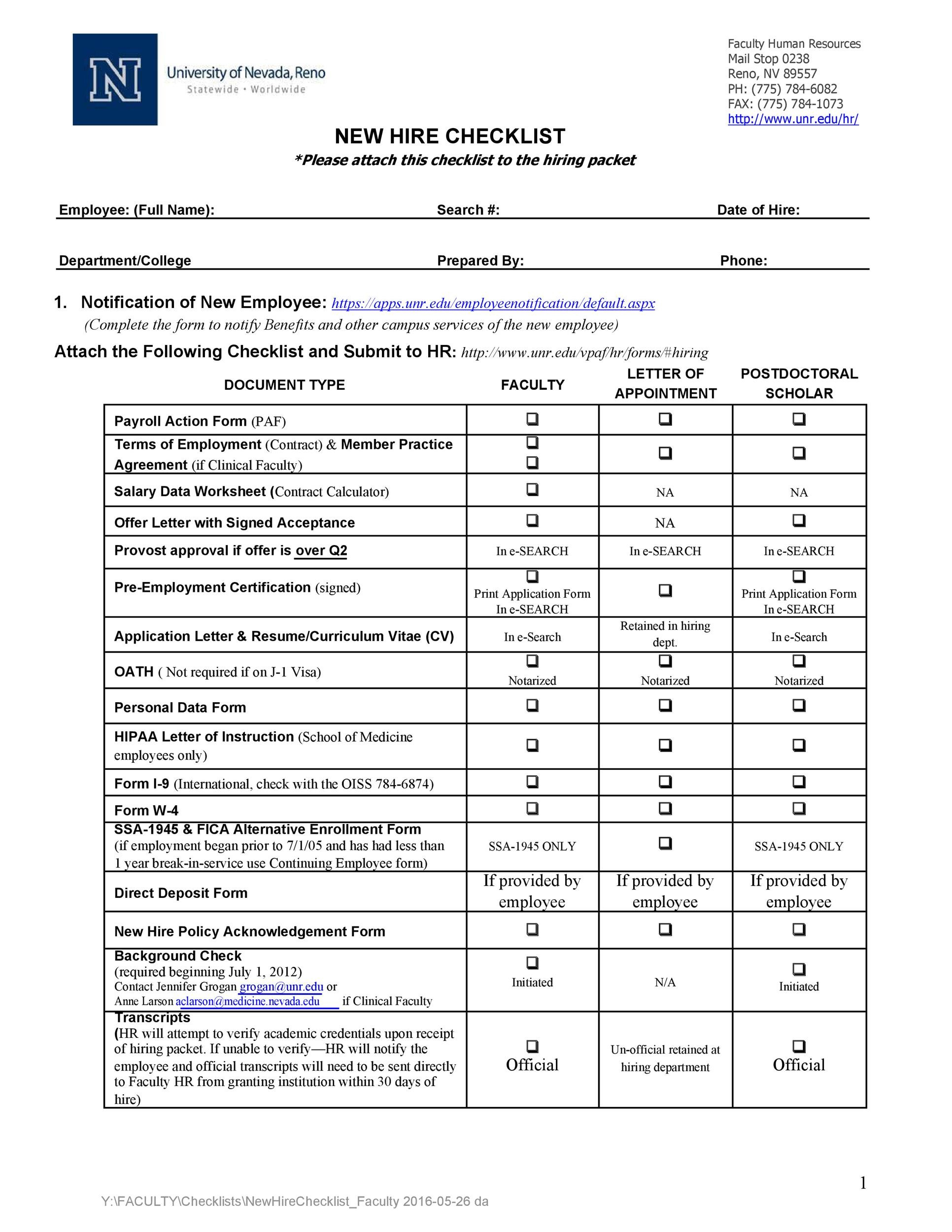 50 Useful New Hire Checklist Templates Forms TemplateLab