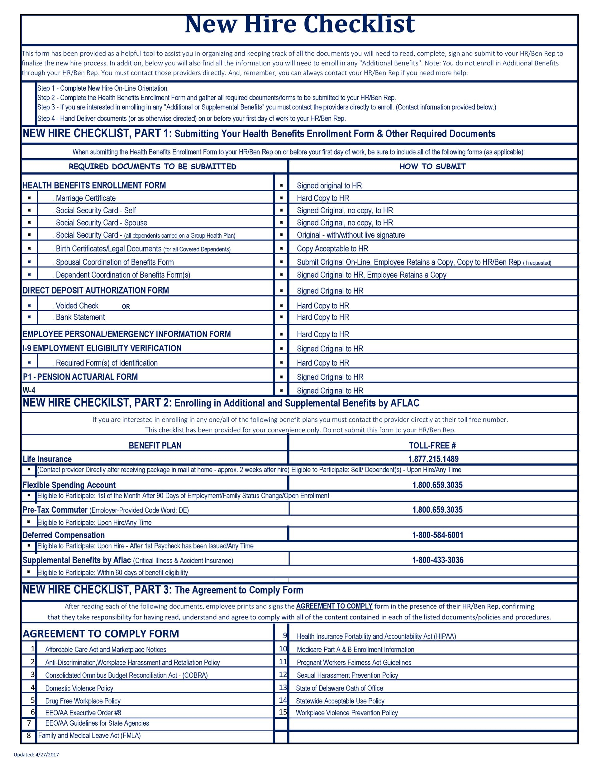 50 Useful New Hire Checklist Templates Forms TemplateLab