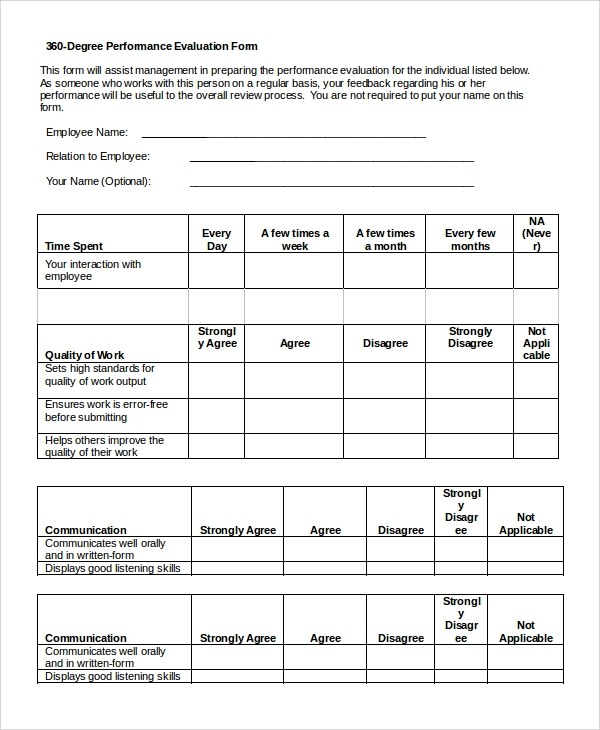 7 Sample 360 Evaluations Sample Templates