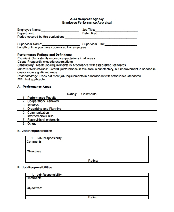 8 Employee Performance Evaluation Templates Sample Templates