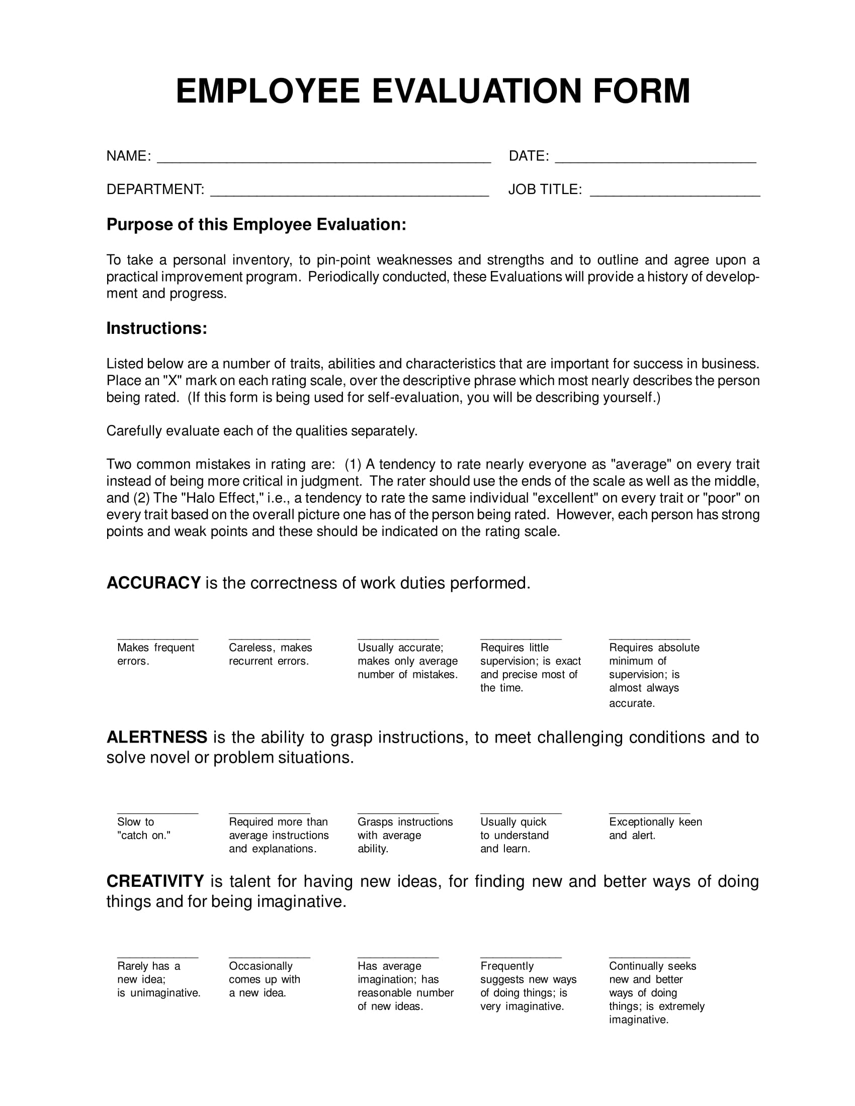 9 Employee Evaluation Form Examples PDF Examples