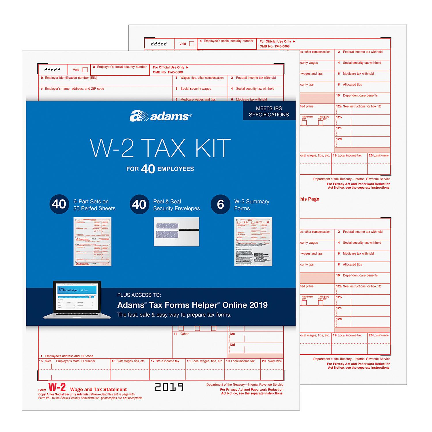 Adams W 2 Tax Forms Kit For 40 Employees With Tax Forms Helper Online