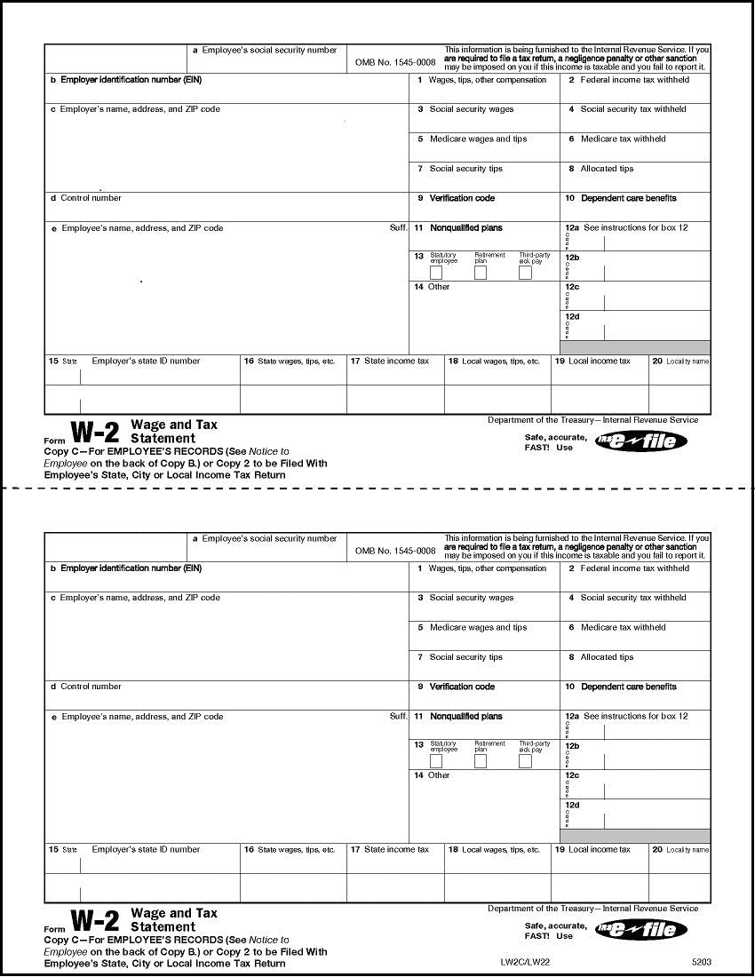 Amazon 2019 Laser W 2 Tax Forms Employee Federal Copy B 100 Pk