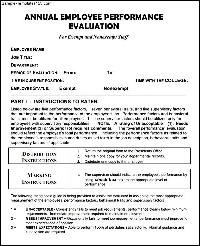 Annual Employee Evaluation Form PDF Template Sample Templates