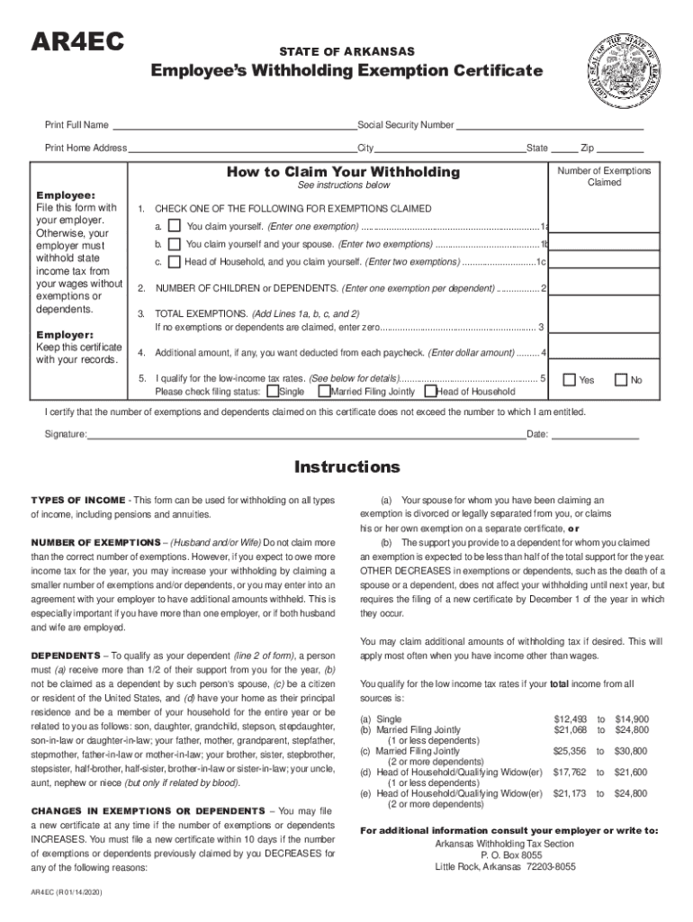 AR AR4EC 2020 2022 Fill Out Tax Template Online US Legal Forms