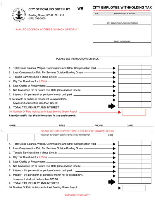 City Employee Withholding Tax Form City Of Bowling Green Printable 