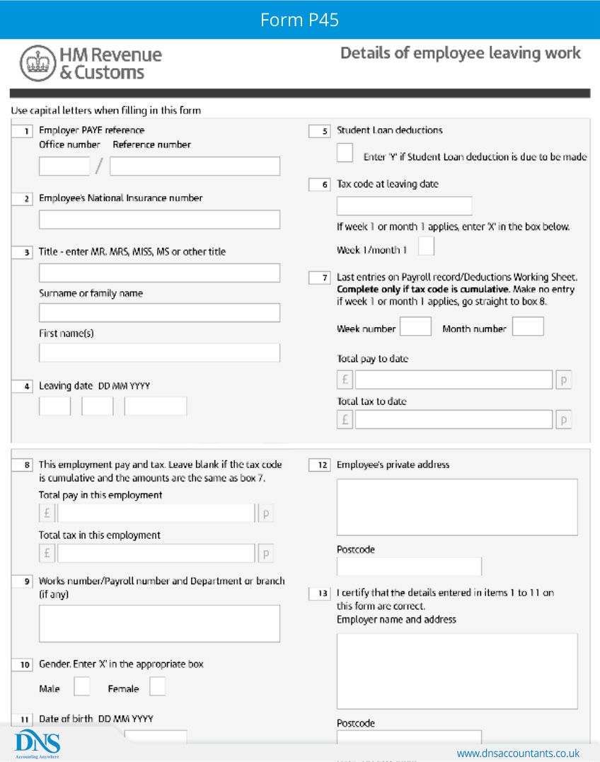 Download Form P45 For Employees DNS Accountants