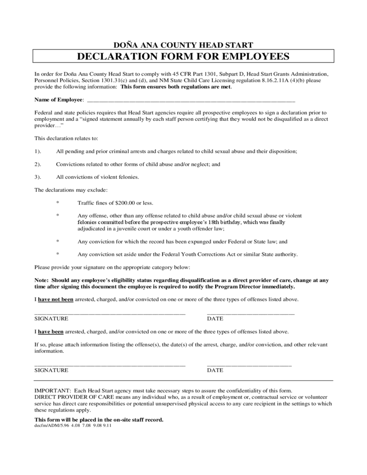 Employee Declaration Form New Mexico Free Download