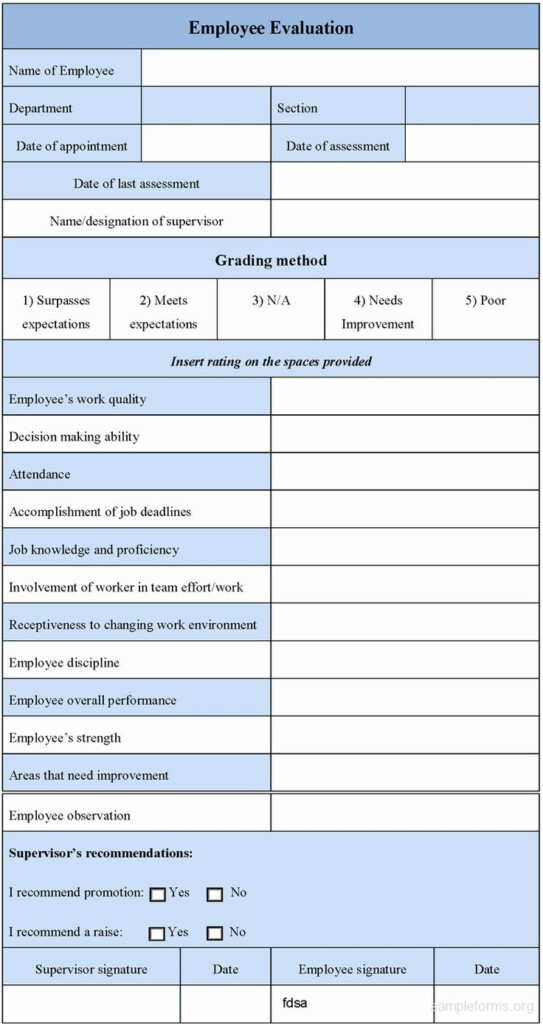 Employee Evaluation Form Template