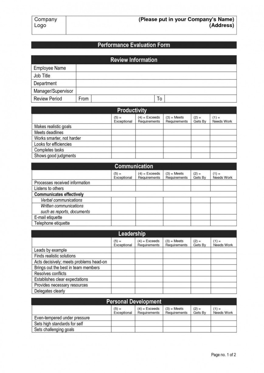 Employee Evaluation Form Template Word Addictionary