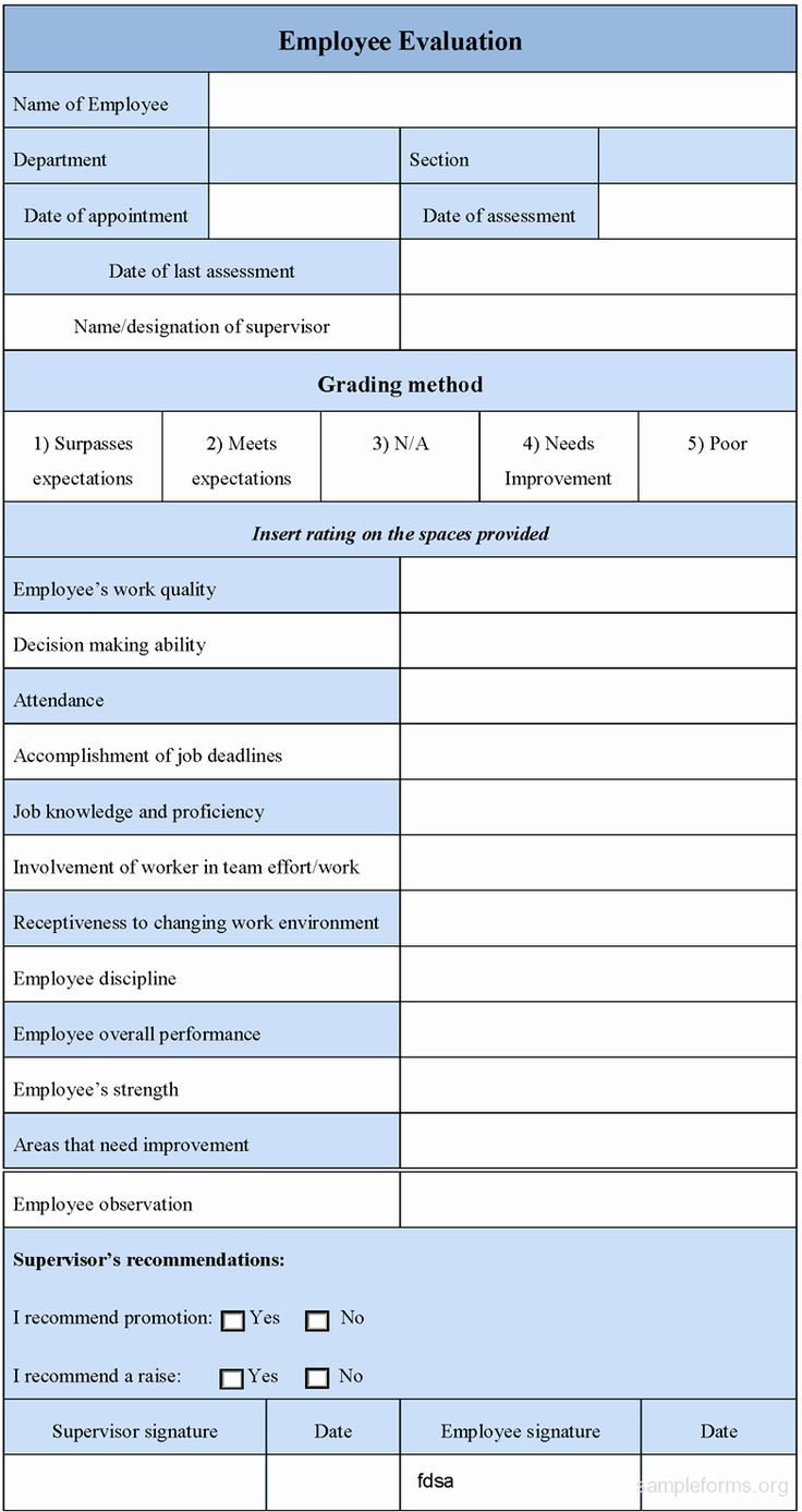 Employee Evaluation Form Template