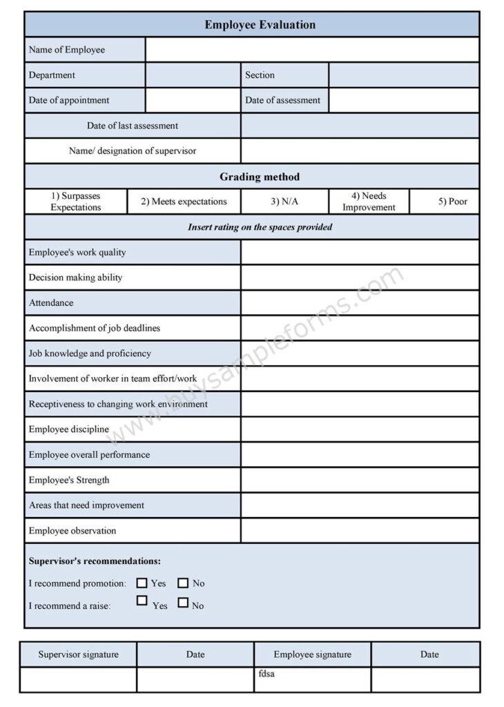 Employee Evaluation Template Employee Evaluation Form