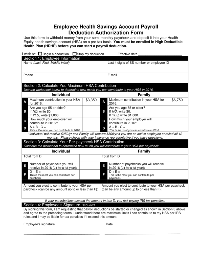 Employee Health Payroll Deduction Form Templates At 