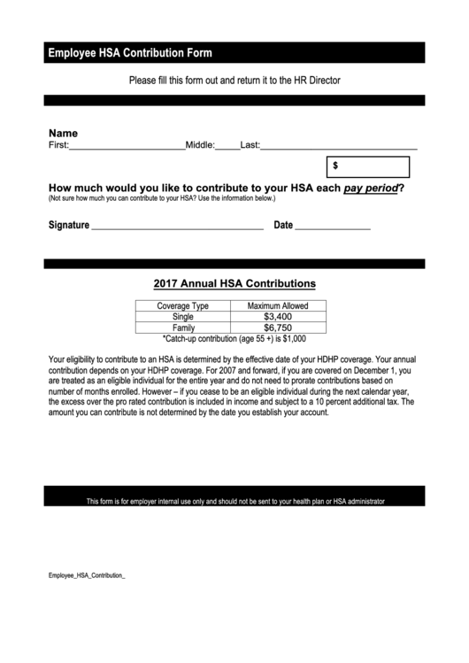 Employee Hsa Contribution Form Printable Pdf Download