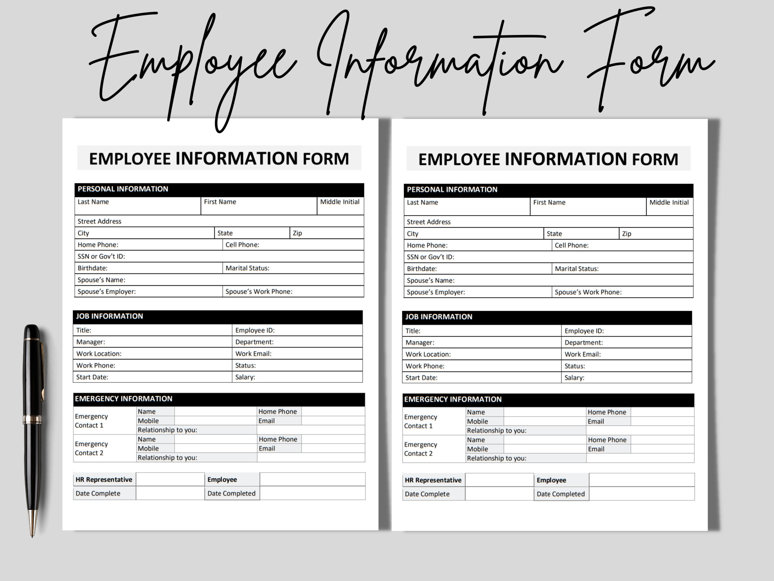 Employee Information Form Editable Word Template Human Etsy Finland