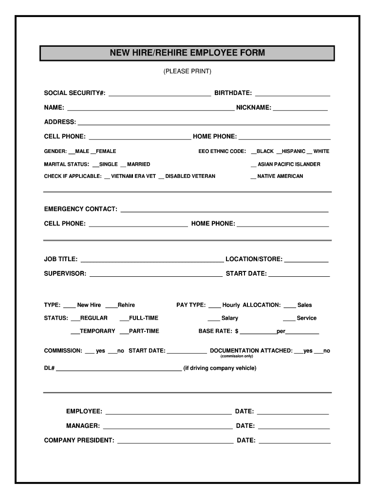 Employee New Hire Form Printable Fill Online Printable Fillable