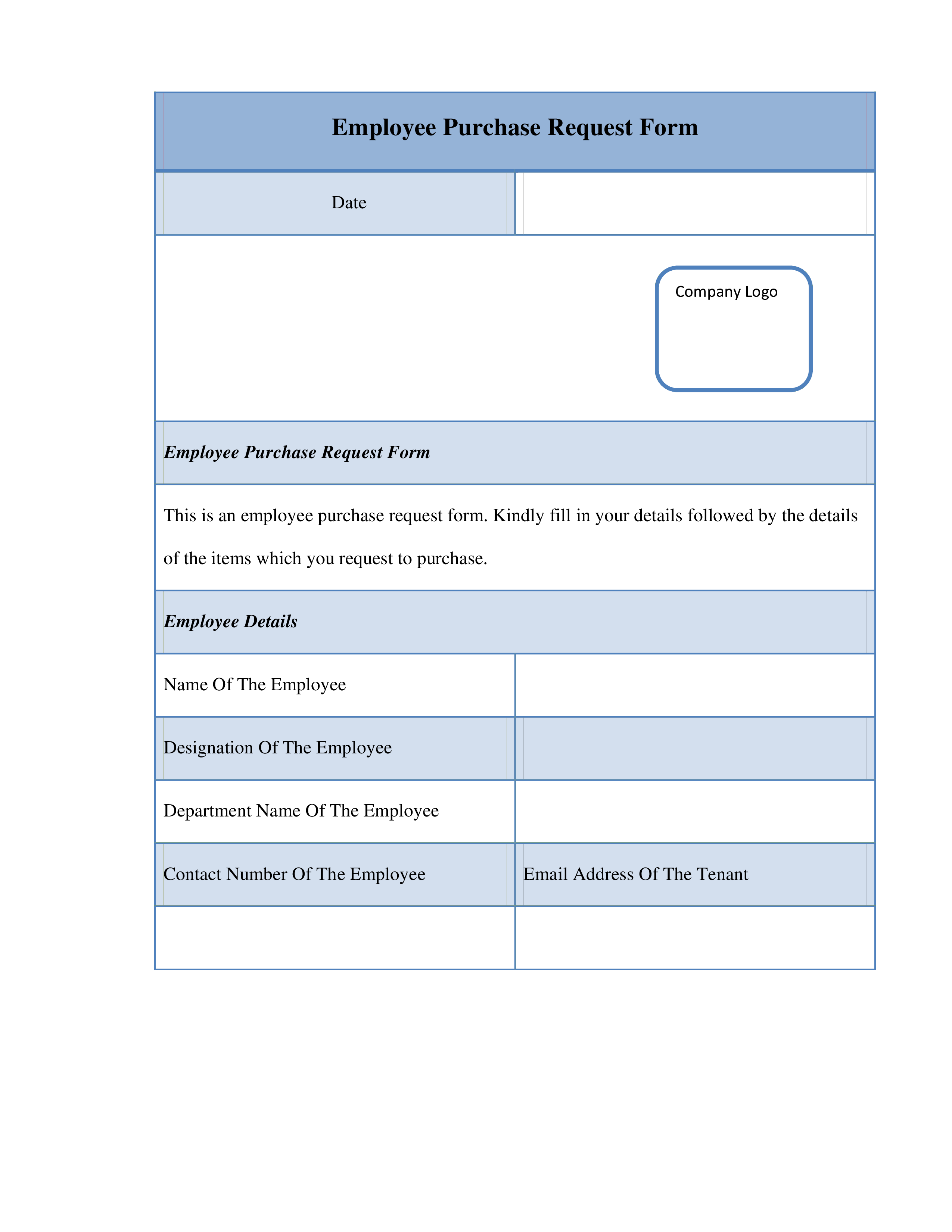 Employee Purchase Request Form Templates At Allbusinesstemplates