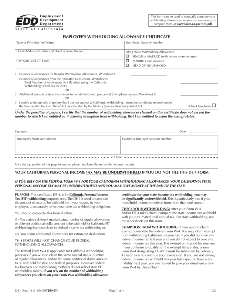 Employee s Withholding Allowance Certificate Form 2022 2022 