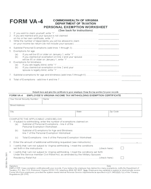 Employee s Withholding Exemption Certificate Virginia Edit Fill