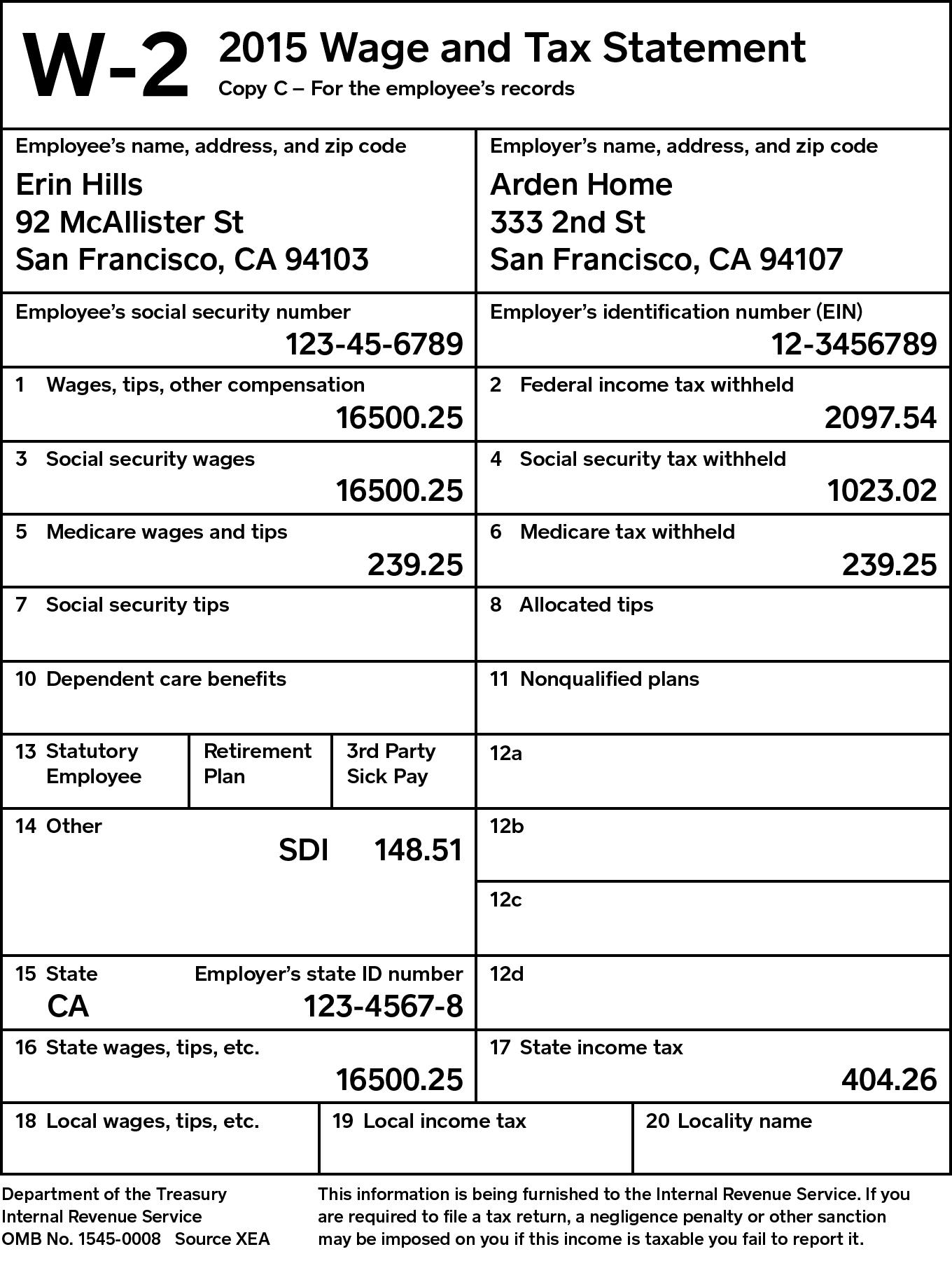 Employee W2 Form 2018 Universal Network