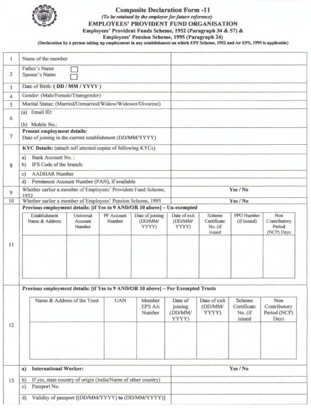 Epf Registration Form For Employee Registrationformtemplate