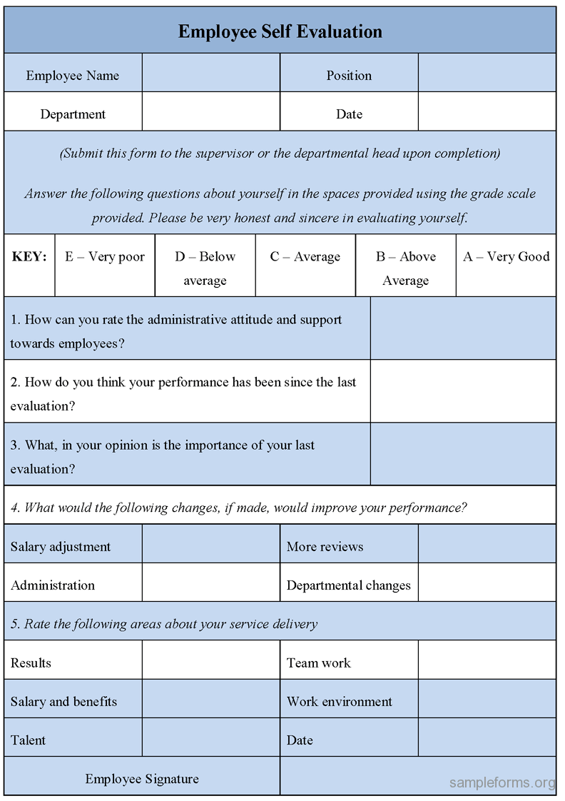 Evaluation Employee Employee Evaluation Form Self Assessment