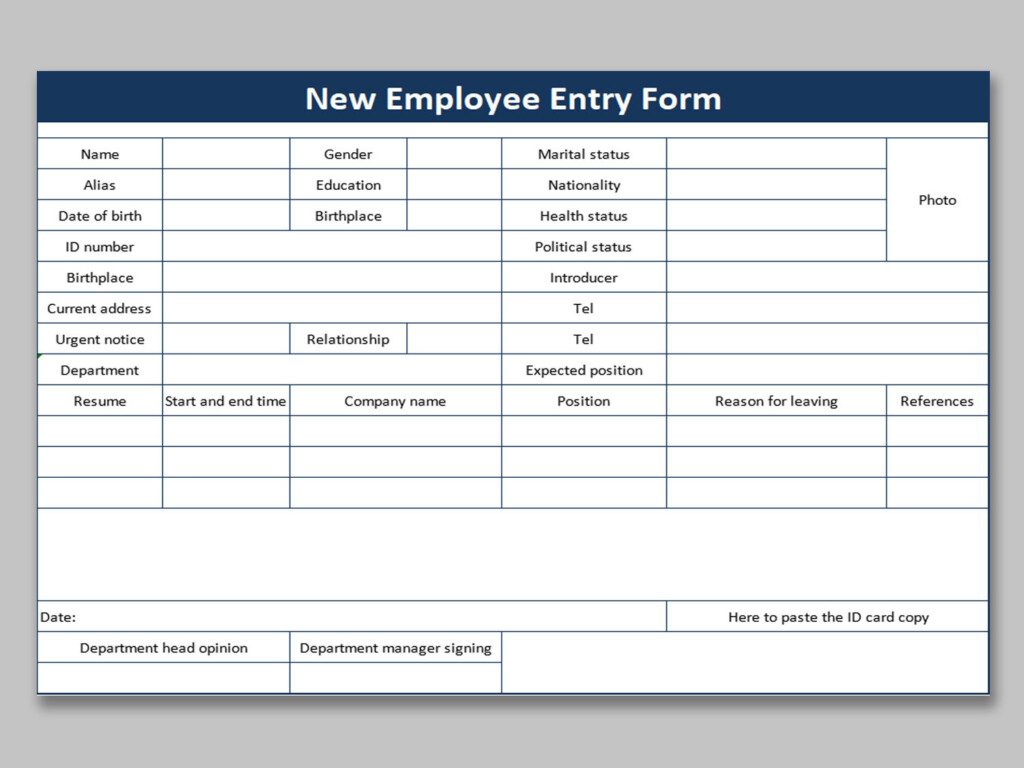 EXCEL Of Dark Blue New Employee Entry Form xls WPS Free Templates