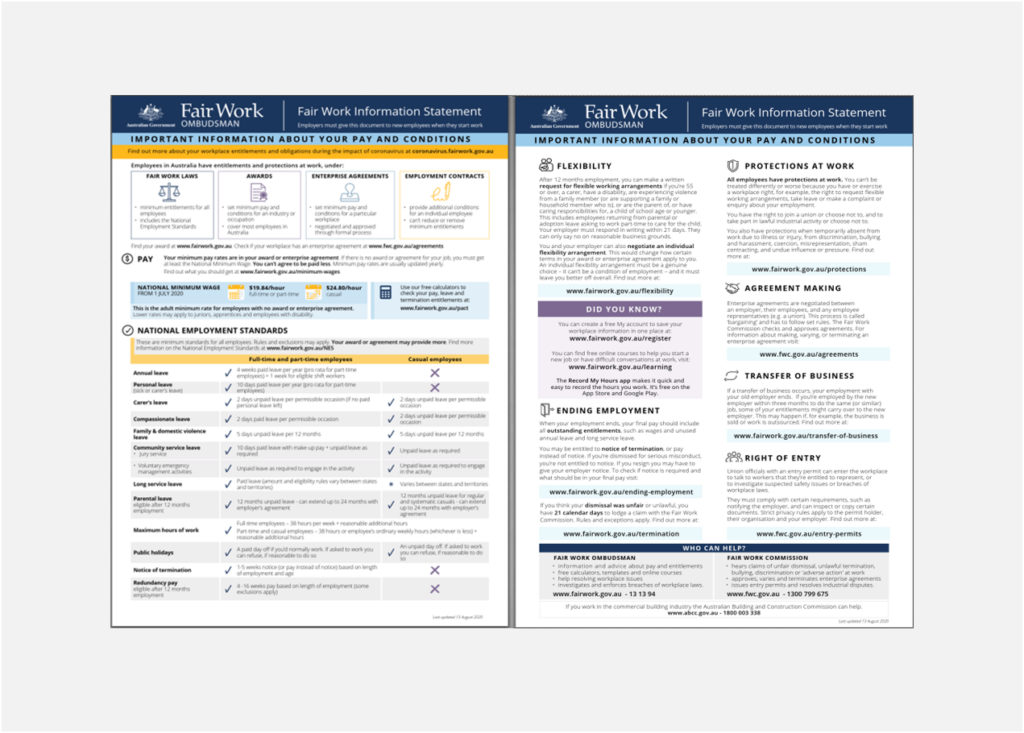 Fair Work Information Statement Updated 13 8 20 Human Resource Services