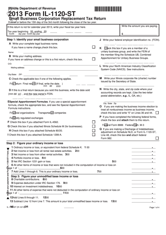 Fillable Form Il 1120 St Small Business Corporation Replacement Tax 