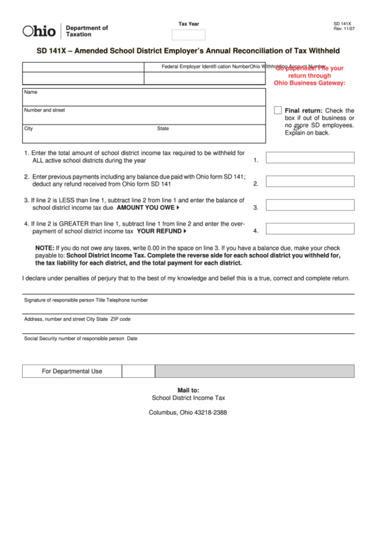 Fillable Form Sd 141x Amended School District Employer S Annual