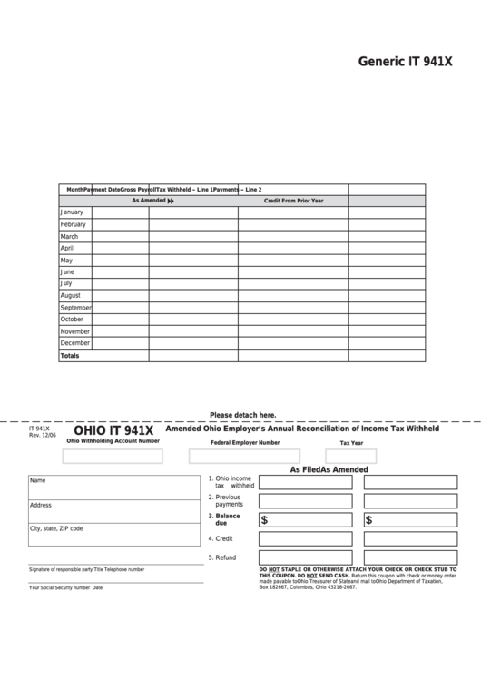 Fillable Ohio Form It 941x Amended Ohio Employer S Annual