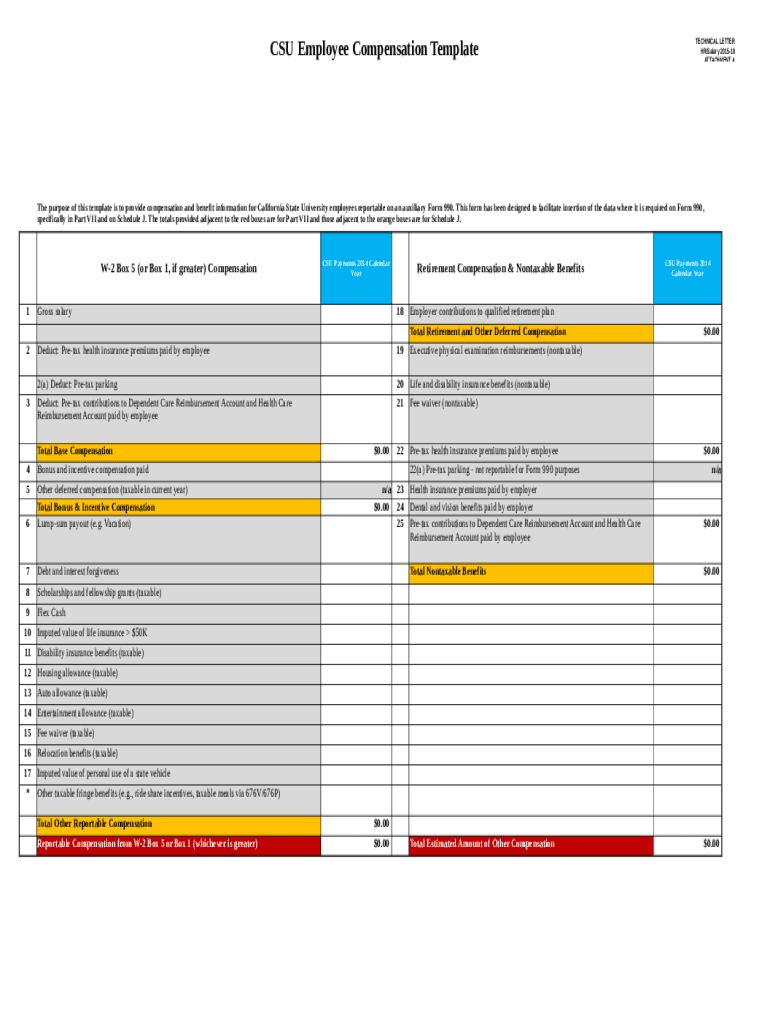 Fillable Online CSU Employee Compensation Template Fax Email Print