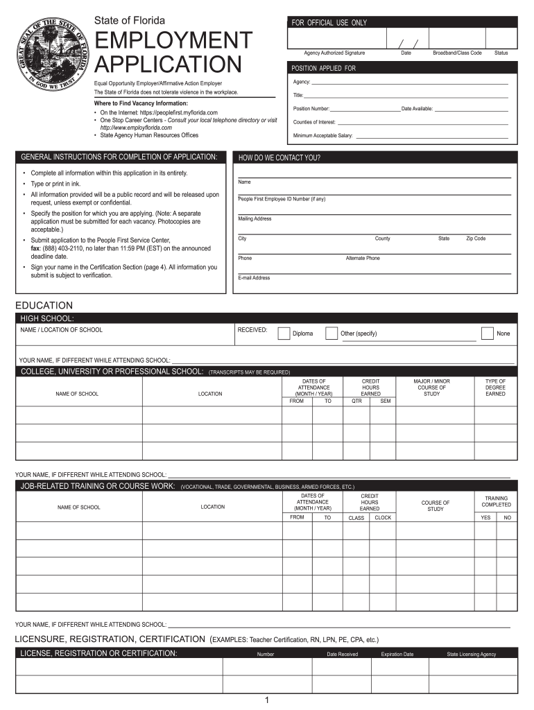 Florida Employment Application Pdf Fill Out And Sign Printable PDF