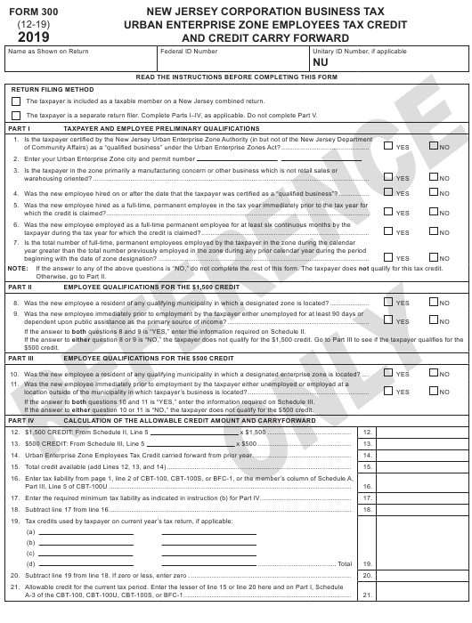 Form 300 Download Printable PDF Or Fill Online Urban Enterprise Zone 