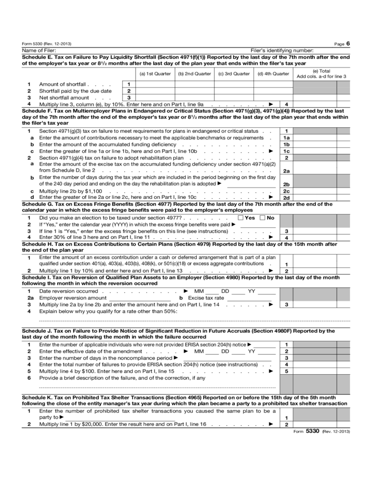 Form 5330 Return Of Excise Taxes Related To Employee Benefit Plans 