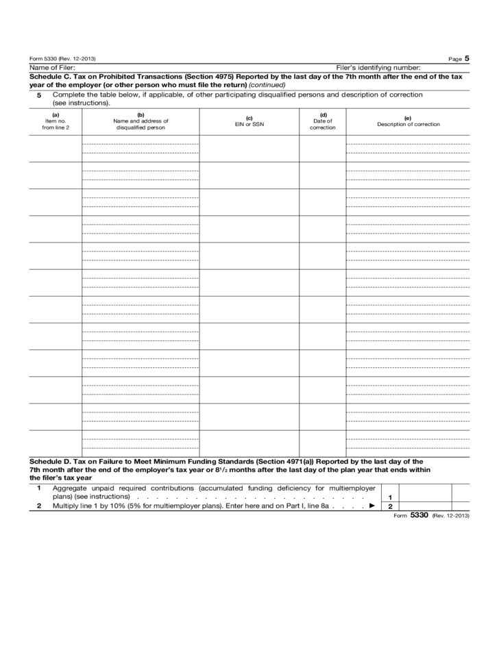 Form 5330 Return Of Excise Taxes Related To Employee Benefit Plans 